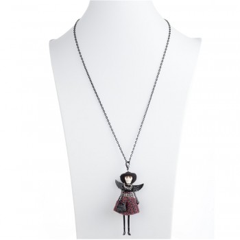 HOCOLE 2018 New Skull Head Wing Doll Pendant Necklace Black Long Sweater Chain French Doll Necklace For Women Halloween Jewelry