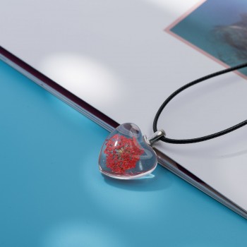 Lovers Peach Heart Glass Pendant Time Gem womens Necklaces gift Flower pendants for girl friend #FY405