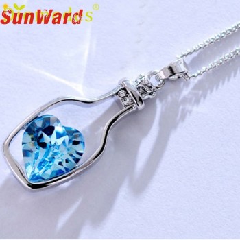 Creative Women Fashion Necklace Ladies Popular Style  Drift Bottles Pendant Necklace Blue  Crystal Pendant Necklace 2017 Oct20