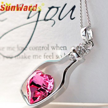 Creative Women Fashion Necklace Ladies Popular Style  Drift Bottles Pendant Necklace Blue  Crystal Pendant Necklace 2017 Oct20