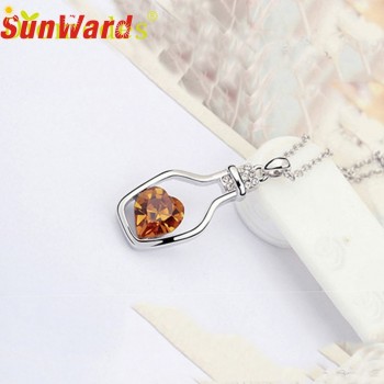 Creative Women Fashion Necklace Ladies Popular Style  Drift Bottles Pendant Necklace Blue  Crystal Pendant Necklace 2017 Oct20