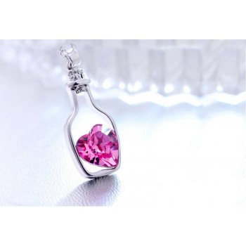 Creative Women Fashion Necklace Ladies Popular Style  Drift Bottles Pendant Necklace Blue  Crystal Pendant Necklace 2017 Oct20