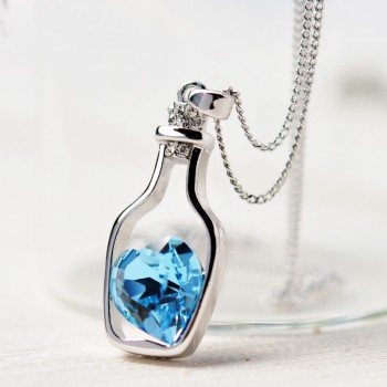 Creative Women Fashion Necklace Ladies Popular Style  Drift Bottles Pendant Necklace Blue  Crystal Pendant Necklace 2017 Oct20