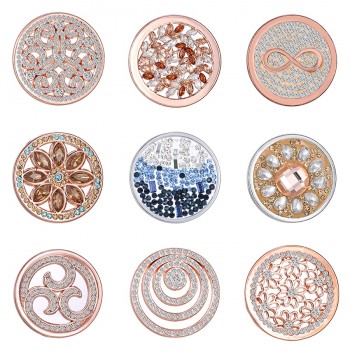 New Fashion Mix Designs Frame Hollow Crystal Disc 33cm Coin Charms DIY Coin Floating Coin Pendant Fit in 35mm Locket Necklace
