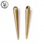10PCS Antique Bronze Tibetan Style Spike Beads, Alloy Cone Pendants, Lead Free and Nickel Free, about 34mm long, 5mm wide, 5mm