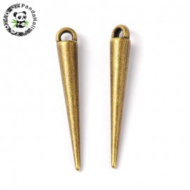 10PCS Antique Bronze Tibetan Style Spike Beads, Alloy Cone Pendants, Lead Free and Nickel Free, about 34mm long, 5mm wide, 5mm