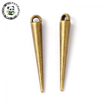 10PCS Antique Bronze Tibetan Style Spike Beads, Alloy Cone Pendants, Lead Free and Nickel Free, about 34mm long, 5mm wide, 5mm
