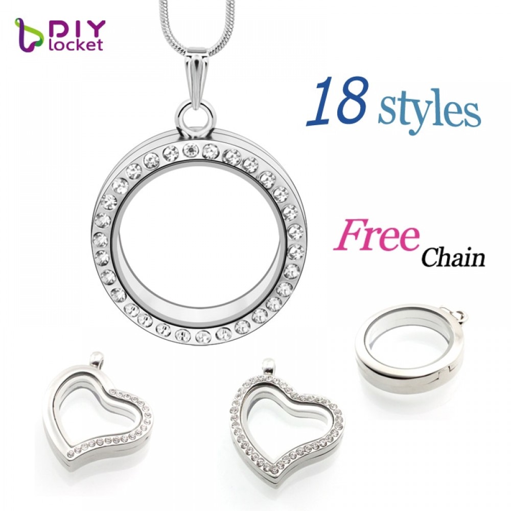 diylocket 30mm magnetic glass floating charms locket pendant necklace Memory photo Lockets 18 Styles Free Chains LSFL01-06
