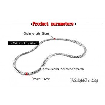 7mm56cm Mens High Quality 100% 925 sterling silver pendant Necklace Curb Cuban Link Chain Fashion Male/boy silver Jewerly gift
