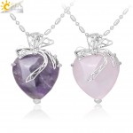 CSJA Natural Stone Necklace Tiger Eye Purple Crystal Pendant Multi-color Lover Romantic Heart Boho Jewelry Butterfly Knot F324