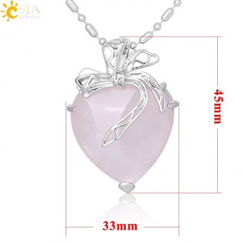 CSJA Natural Stone Necklace Tiger Eye Purple Crystal Pendant Multi-color Lover Romantic Heart Boho Jewelry Butterfly Knot F324