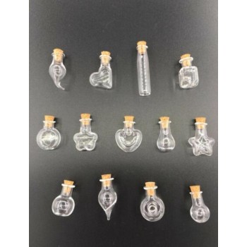 10pcs 1-2ml Mix Shape Mini Glass Bottles Cork Wood Hanging Rope Small Jars Wishing Bottles Bracelets Pendant Gift Drift Bottle