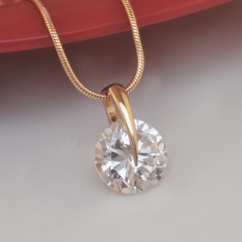MGFam (Special Price) Single Round CZ Pendants Necklace For Women Classic Style Gold Color AAA+ Cubic Zirconia 45cm Snake Chain