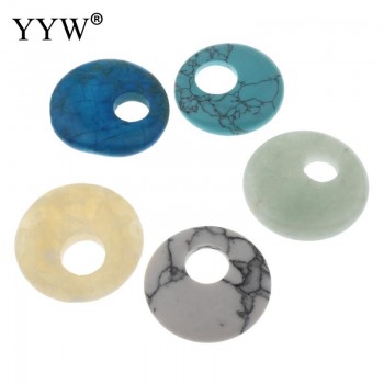 YYW Natural Real Gems Stone Jewelry Flat Round Donut Beads Lucky Women Men DIY Quartz Tiger Eye Sea Opal Rose Stone Pendants