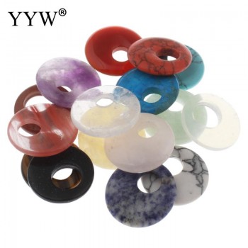 YYW Natural Real Gems Stone Jewelry Flat Round Donut Beads Lucky Women Men DIY Quartz Tiger Eye Sea Opal Rose Stone Pendants