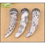 5pcs White Snakeskin Pattern Horn Shape Pendants,With Rhinestone Paved Horn Gem stone Pendant for Making necklace Jewelry