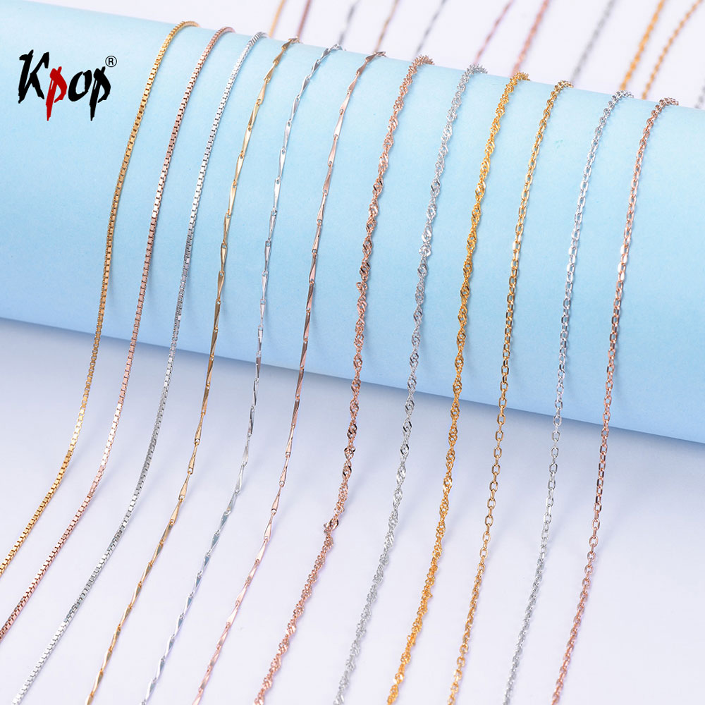 Kpop 925 Sterling Silver Chain Necklace Simple Minimalist Jewelry Rose Gold Color Box Wave Rope Chain for Women 18 22 N6266