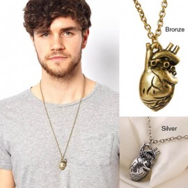 Unique Retro 3D Anatomical Human Hollow Heart Pendant Necklace Sweater Chain