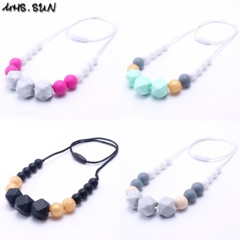 MHS.SUN Food grade teething silicone bead necklaces BPA free soft chewable necklace long suit nursing baby/breastfeeding women