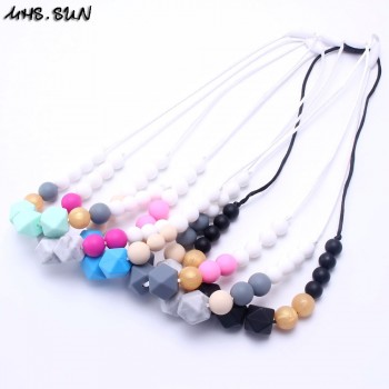 MHS.SUN Food grade teething silicone bead necklaces BPA free soft chewable necklace long suit nursing baby/breastfeeding women