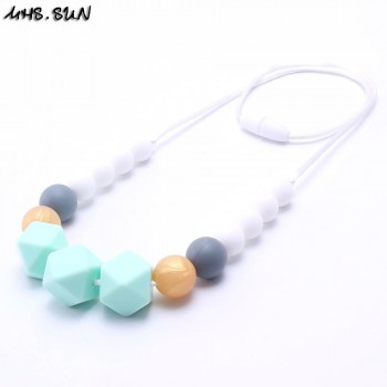 MHS.SUN Food grade teething silicone bead necklaces BPA free soft chewable necklace long suit nursing baby/breastfeeding women