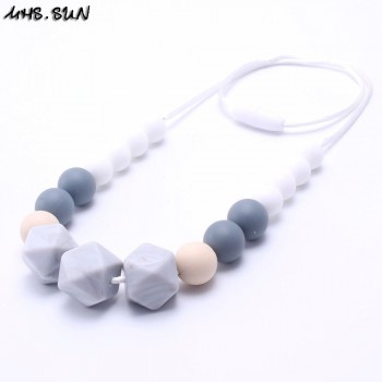 MHS.SUN Food grade teething silicone bead necklaces BPA free soft chewable necklace long suit nursing baby/breastfeeding women