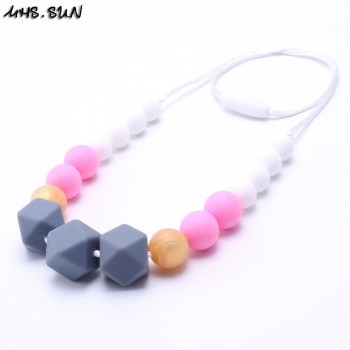 MHS.SUN Food grade teething silicone bead necklaces BPA free soft chewable necklace long suit nursing baby/breastfeeding women
