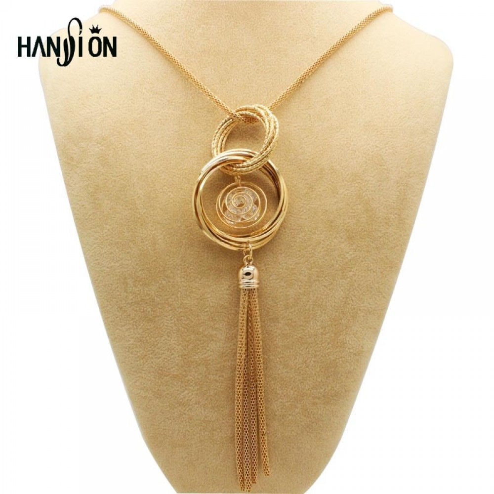 Fashion Gold Silver Plated Double Circles Long Necklaces amp; Pendants Statement Tassels Necklace Colares Femininos Women Jewelry