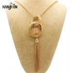 Fashion Gold Silver Plated Double Circles Long Necklaces amp; Pendants Statement Tassels Necklace Colares Femininos Women Jewelry