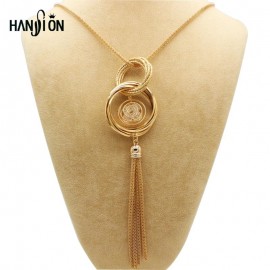 Fashion Gold Silver Plated Double Circles Long Necklaces amp; Pendants Statement Tassels Necklace Colares Femininos Women Jewelry