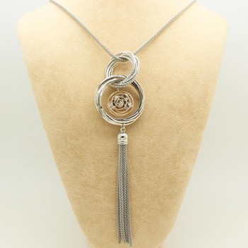 Fashion Gold Silver Plated Double Circles Long Necklaces amp; Pendants Statement Tassels Necklace Colares Femininos Women Jewelry