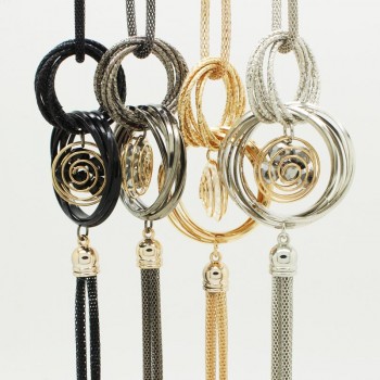 Fashion Gold Silver Plated Double Circles Long Necklaces amp; Pendants Statement Tassels Necklace Colares Femininos Women Jewelry