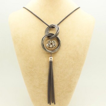 Fashion Gold Silver Plated Double Circles Long Necklaces amp; Pendants Statement Tassels Necklace Colares Femininos Women Jewelry