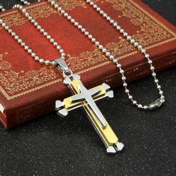 Mens Necklace Pendant Stainless Steel Chain 3 Layer Knight Cross Pendant Hip-hop Chain Necklaces for Men Jewelry Unisex Gifts