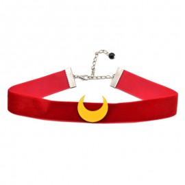 fashion lychee Anime Sailor Moon Choker Necklace Tsuking Usagi Red Ribbon Moon Pendant Cosplay Chocker Necklace For Women Girl