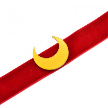 fashion lychee Anime Sailor Moon Choker Necklace Tsuking Usagi Red Ribbon Moon Pendant Cosplay Chocker Necklace For Women Girl