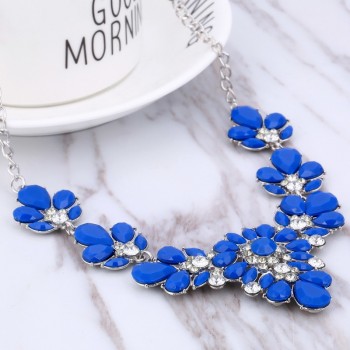 Hesiod Green/Yellow/Rose/Blue Crystal Short Statement Necklace Flower Pendant Fashionable Woman Necklace Charm Christmas Gift