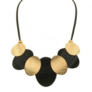 MINHIN Wholesale Choker Necklace Oval Metal Sheets Pendant Collier Femme Bijoux Women Statement Leather Necklaces amp; Pendants