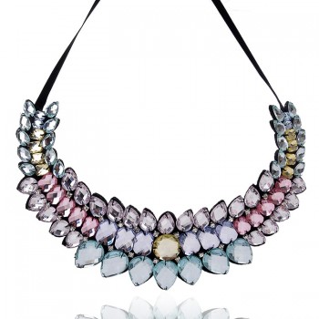 Big Fashion Ribbon Rhinestone Pendant Necklace Women Crystal Choker Statement Necklace 2015 False Collar Bijoux Collier