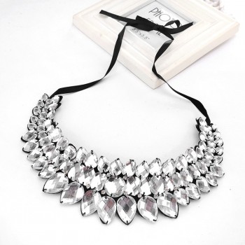Big Fashion Ribbon Rhinestone Pendant Necklace Women Crystal Choker Statement Necklace 2015 False Collar Bijoux Collier