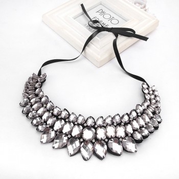 Big Fashion Ribbon Rhinestone Pendant Necklace Women Crystal Choker Statement Necklace 2015 False Collar Bijoux Collier