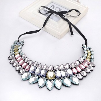 Big Fashion Ribbon Rhinestone Pendant Necklace Women Crystal Choker Statement Necklace 2015 False Collar Bijoux Collier