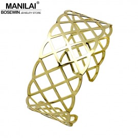 MANILAI Hollow Alloy Open Torque Wide Necklace Geometric Choker Women New Fashion Collar Statement Jewelry Golden amp; Silver Color