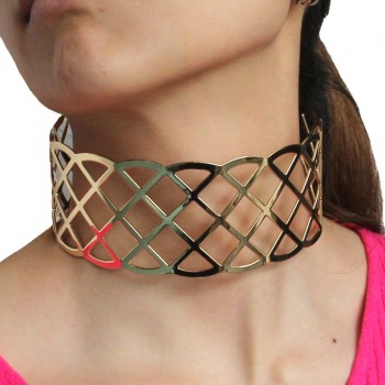 MANILAI Hollow Alloy Open Torque Wide Necklace Geometric Choker Women New Fashion Collar Statement Jewelry Golden amp; Silver Color