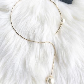 2017 New Arrive Simple Metal Joker Style Collares Alloy Chain Tassel Simulated Pearl Jewelry Necklaces Pendants For Women
