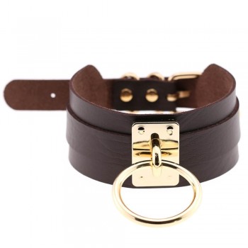 Women Men Cool 100% Handmade Oversized Choker Fetish O Round Metal Silver Gold Leather Collar Bondage Sub BDSM Harness Necklace