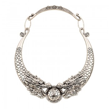KMVEXO Fashion Bohemian Necklace 2018 Hot Gypsy Vintage Double Dragon Element Maxi Necklace Statement Collar Choker Necklace