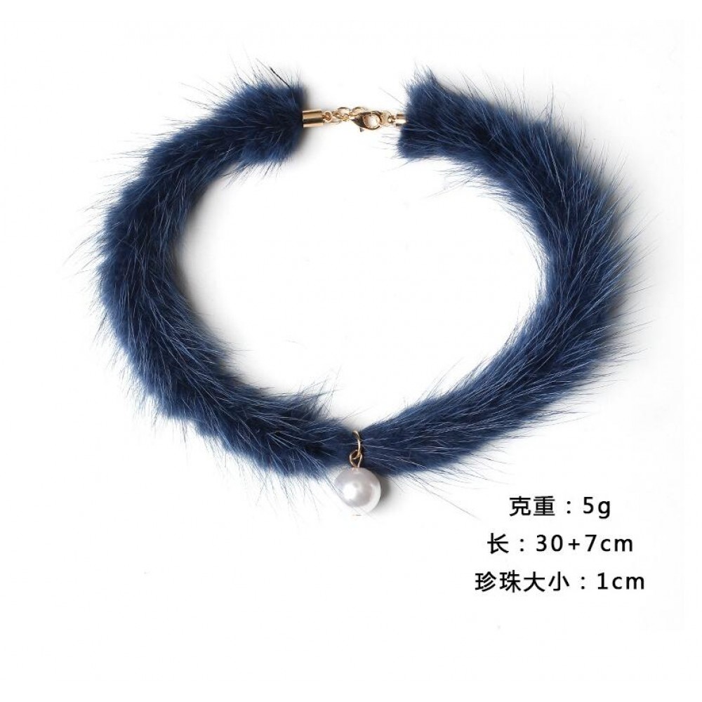 new mink hair black velvet Pearl Choker Necklace for Women Boho Gothic Fur Chokers Neck Collar Maxi Collier costume jewelry Gift