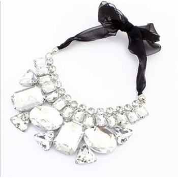 2015 Fashion sautoir Candy color ribbon irregular stone chain Hot Sales Fashion Vintage Flowers Studded Rhinestone Necklace