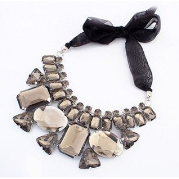 2015 Fashion sautoir Candy color ribbon irregular stone chain Hot Sales Fashion Vintage Flowers Studded Rhinestone Necklace